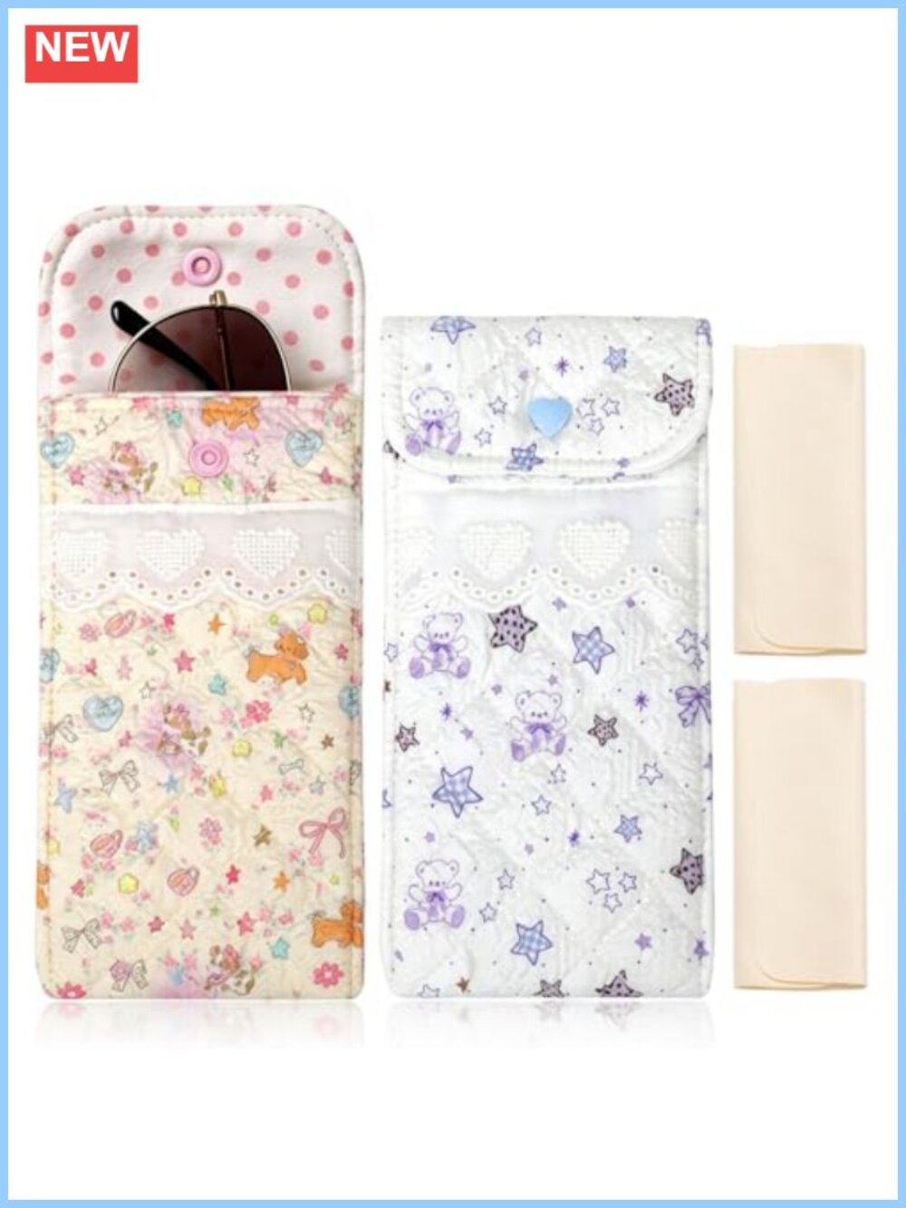 Quilted Soft Glasses Case 2-Pack Cotton Eyeglass Pouch